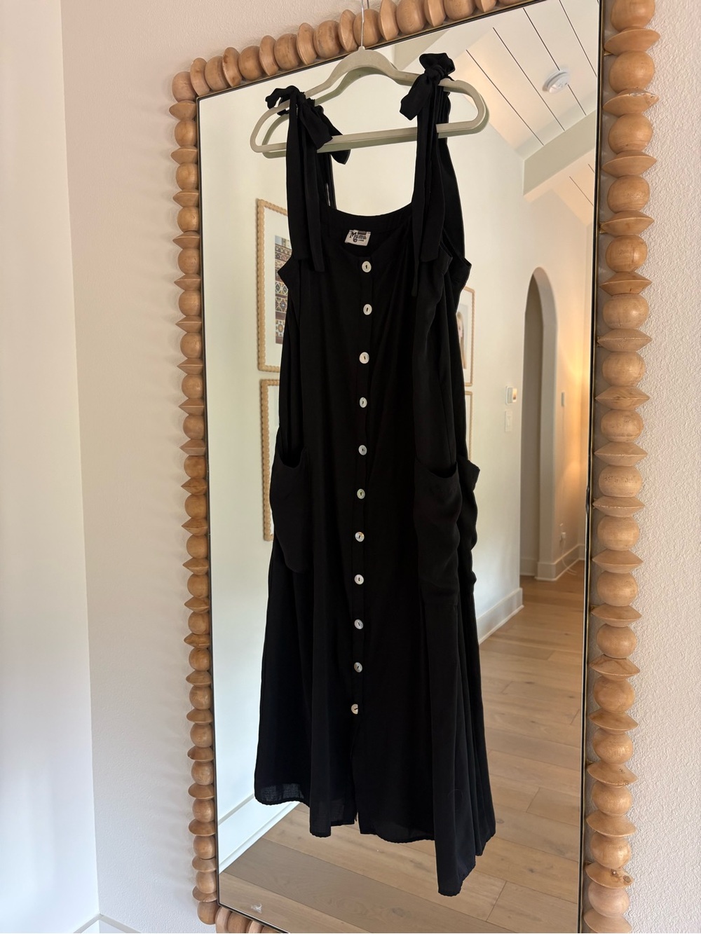 Show Me Your MuMu Black Button-Front Tie-Shoulder Midi Dress